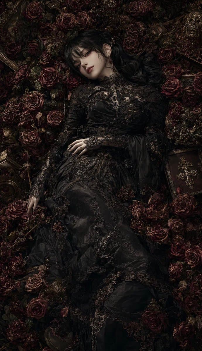 Gothic Rose Mourning Portrait - AI image template preview
