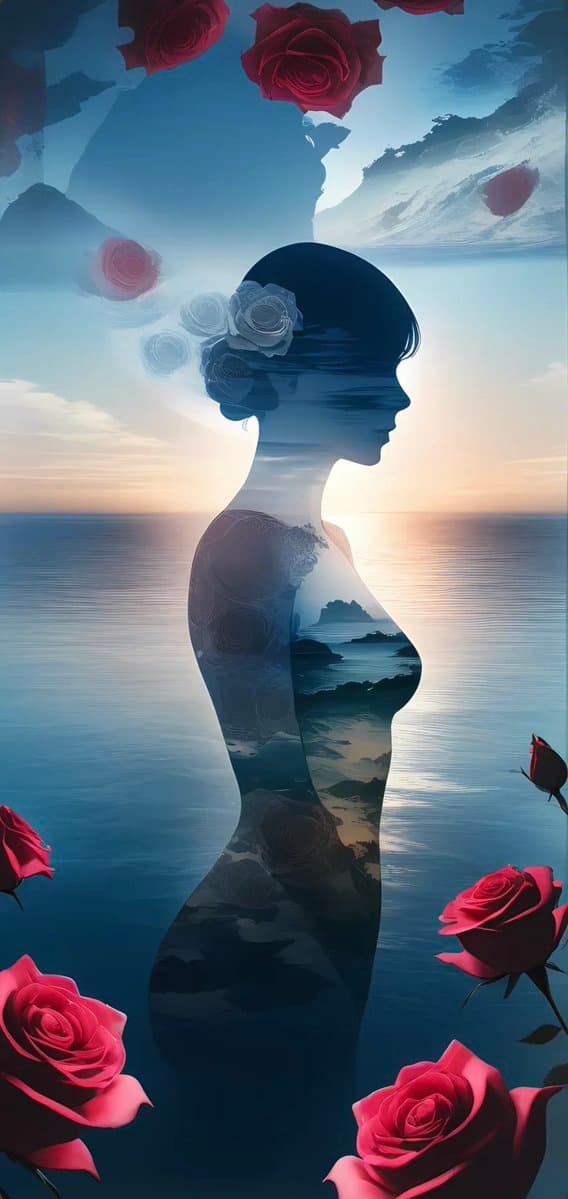 Surreal Rose Ocean Silhouette - AI image template preview