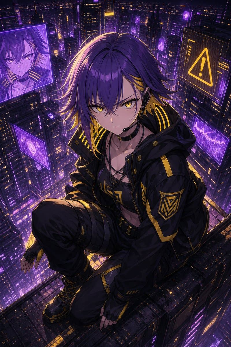 Cyberpunk Anime Rooftop Key Visual - AI image template preview