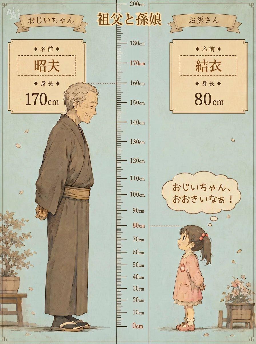 Grandfather and Granddaughter Height Chart - AI image template preview