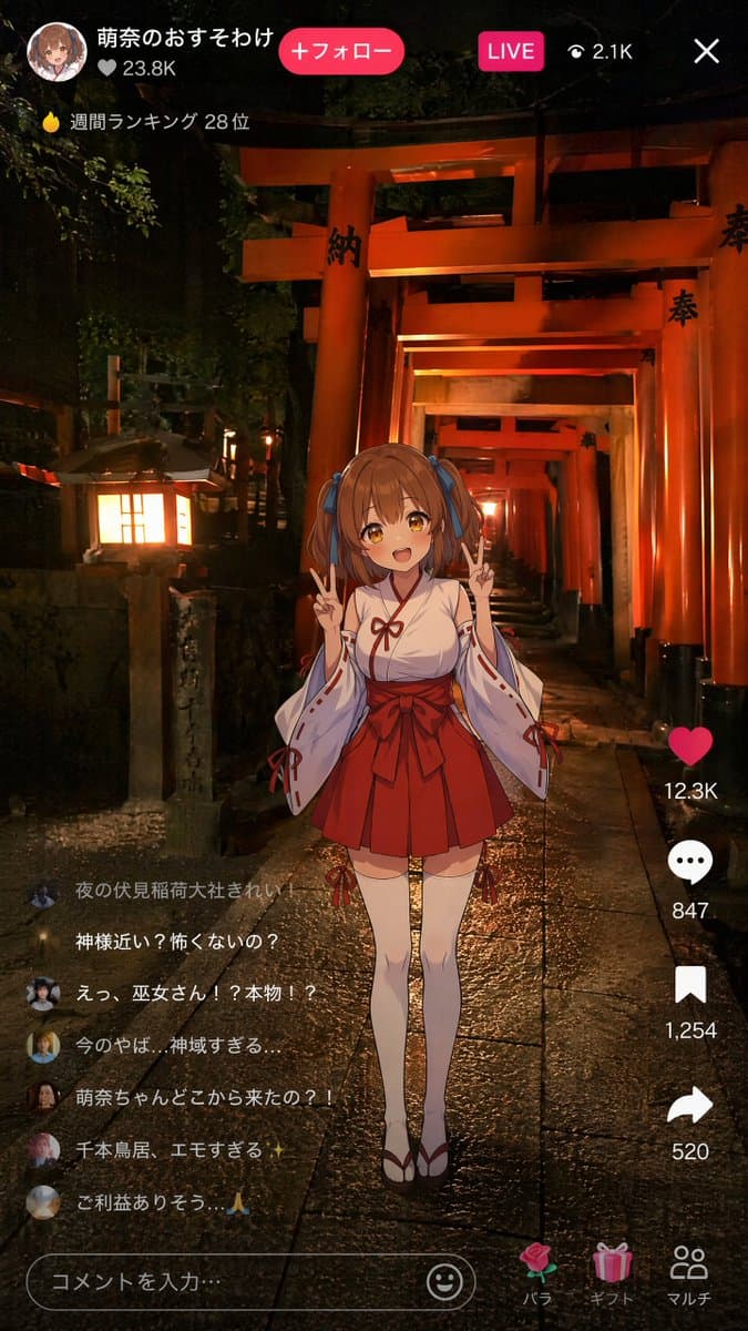 Anime Miko Night Shrine Livestream - AI image template preview