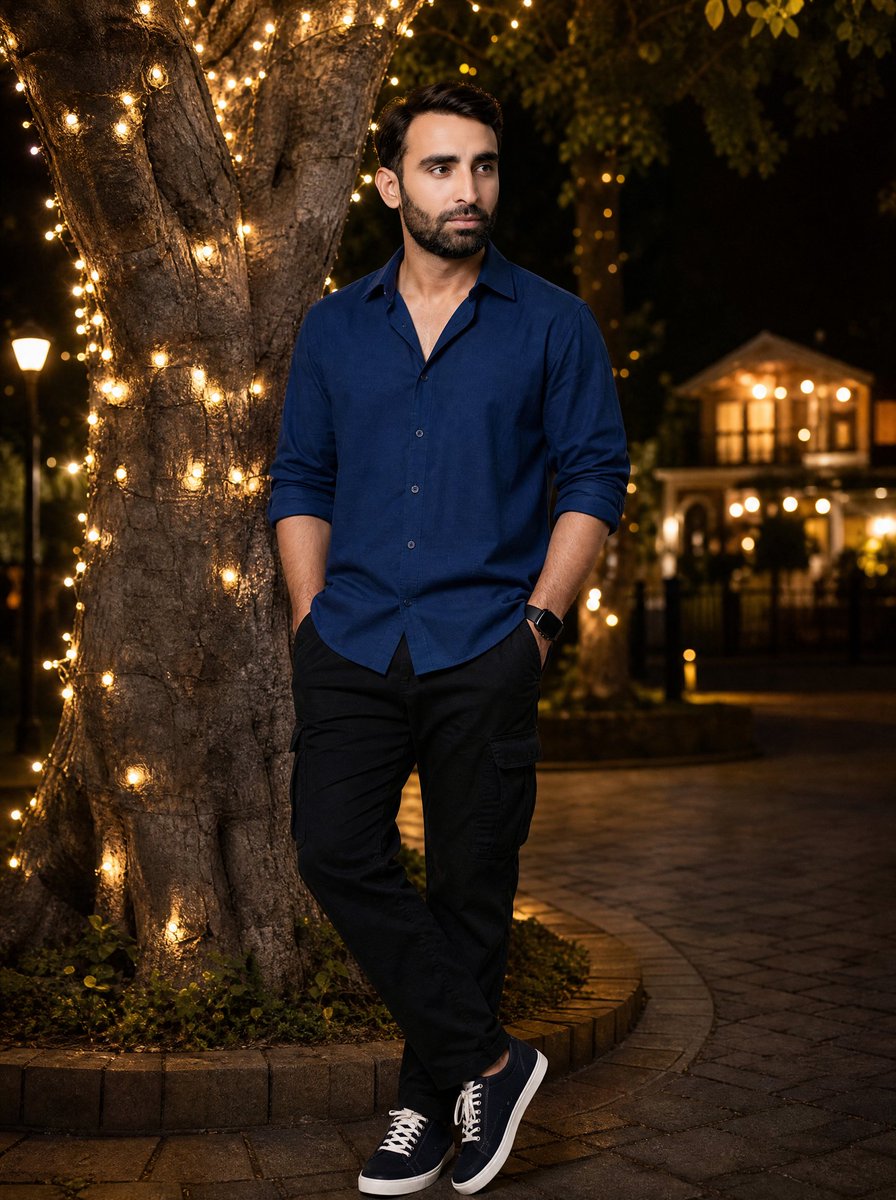 Night Portrait by Fairy Light Tree - AI image template preview