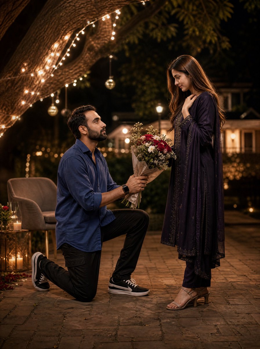 Night Park Proposal Portrait - AI image template preview