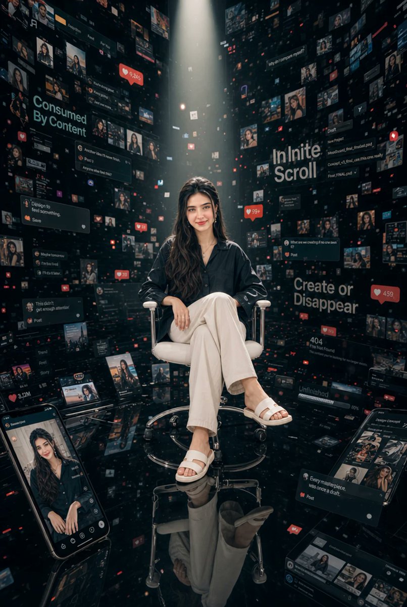 Woman in Infinite Scroll Void - AI image template preview