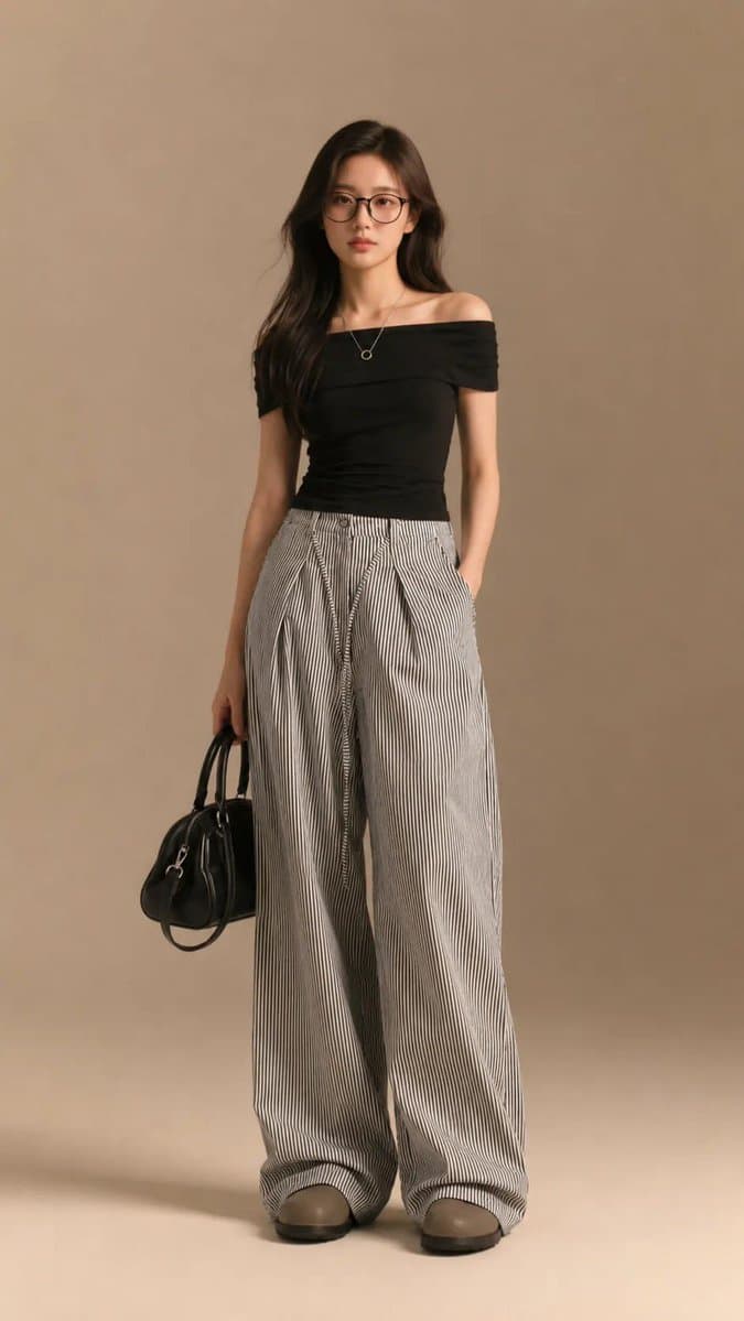 High-End Pinstripe Fashion Portrait - AI image template preview
