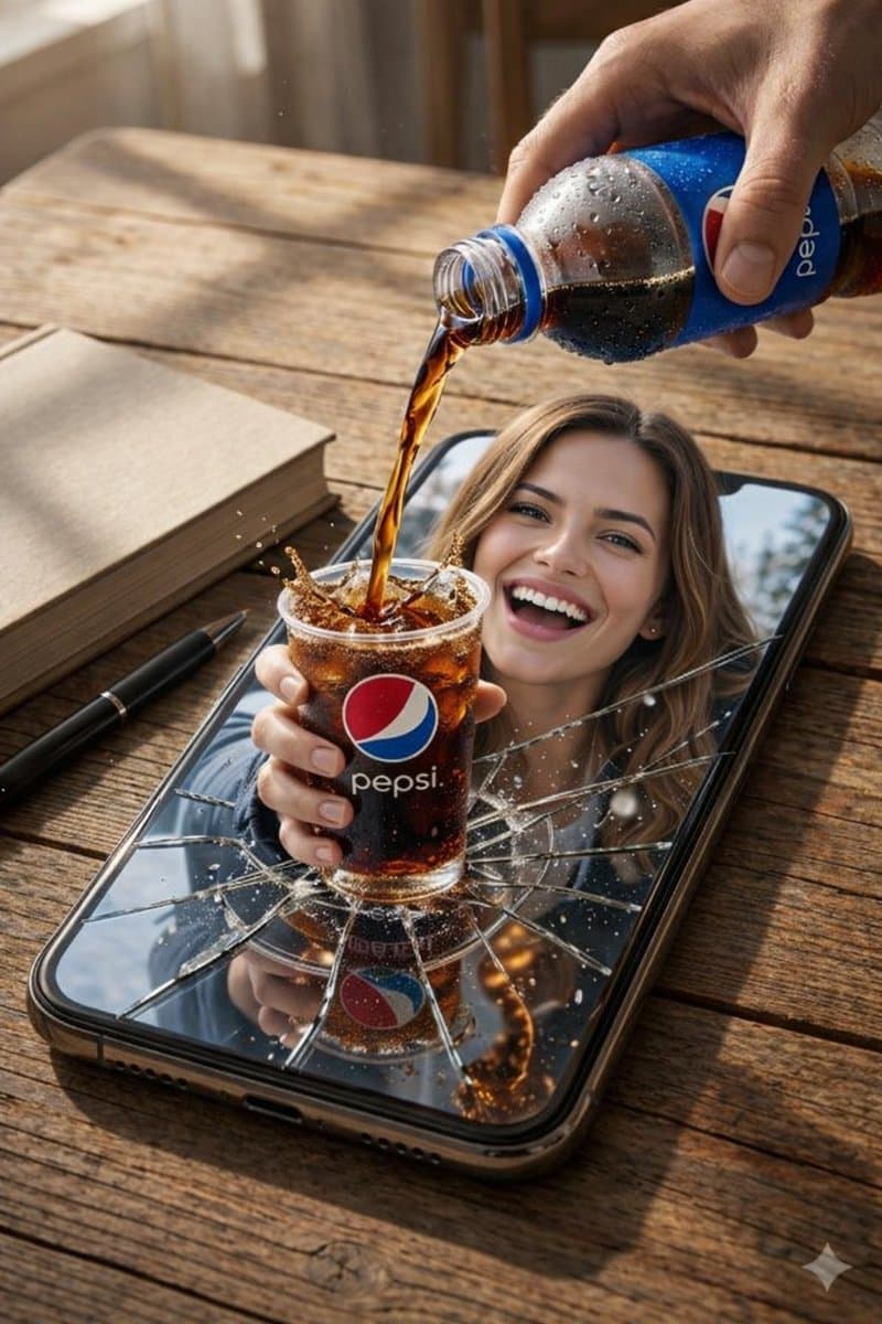 Surreal Pepsi Pour Phone Composite - AI image template preview
