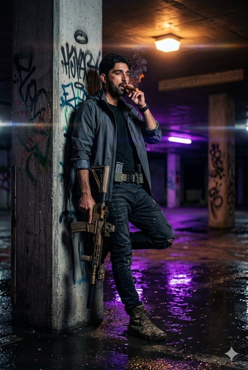Gritty Neo-Noir Tactical Portrait - AI image template preview