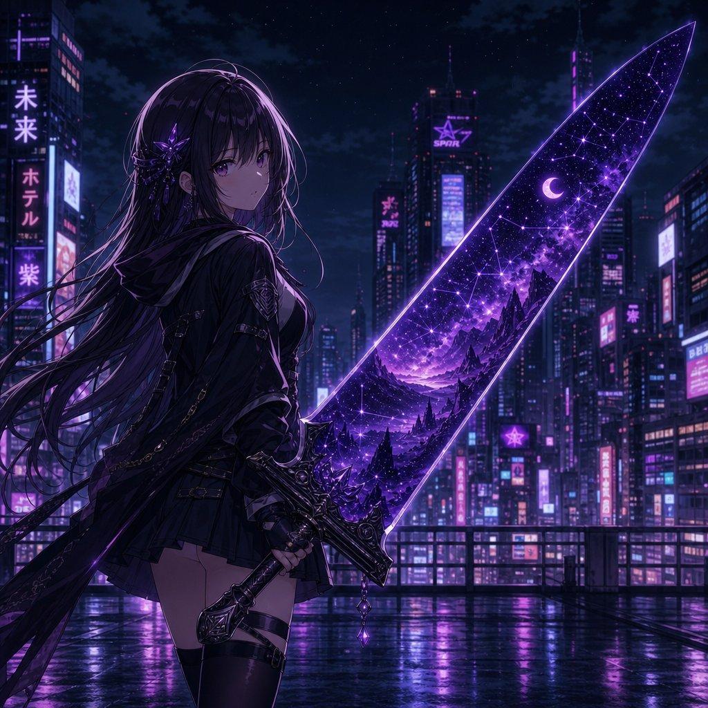 Anime Girl Double Exposure Greatsword - AI image template preview