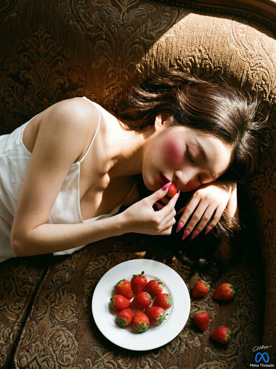 Realistic Top-Down Portrait of Woman with Strawberry - AI image template preview