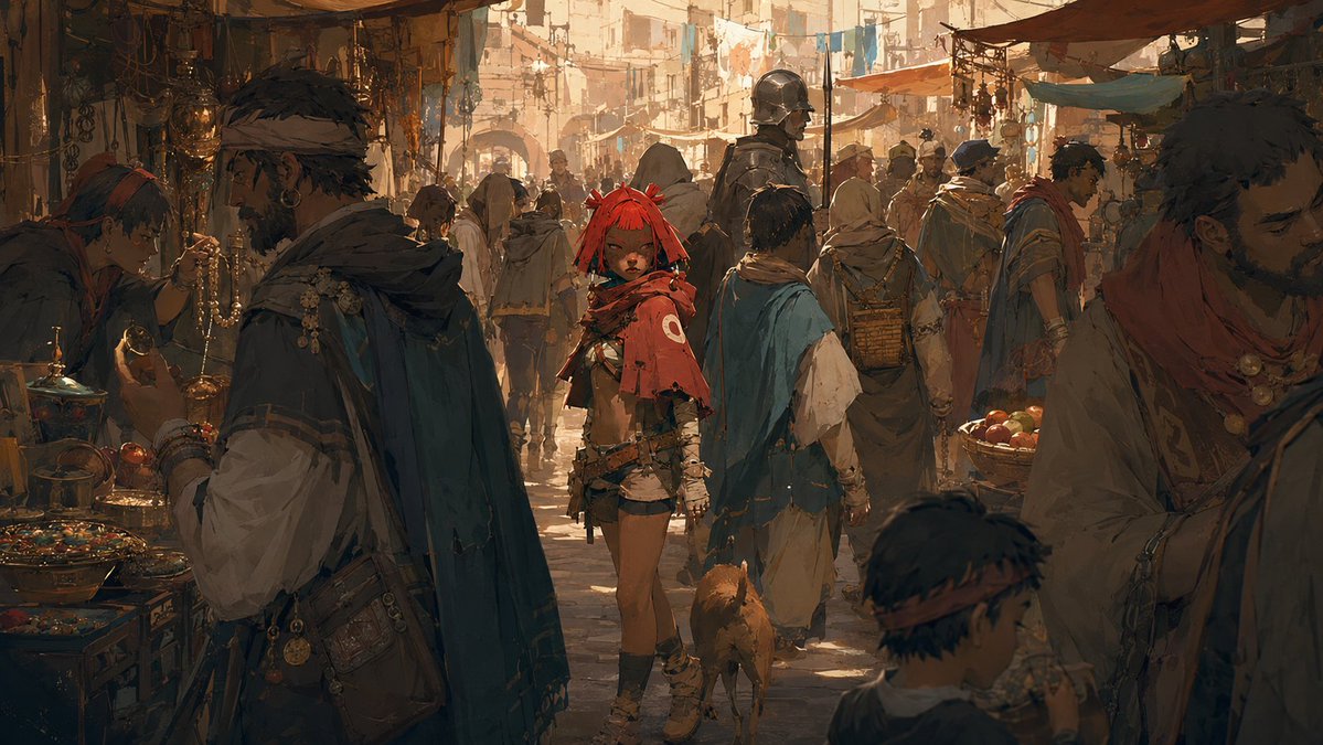 Cinematic Bustling Market Scene Sketch - AI image template preview