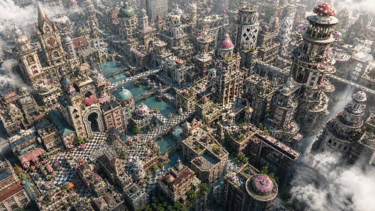 Fantasy Whimsical Downtown Aerial View - AI image template preview
