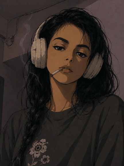 90s Rebel Anime Headphone Portrait - AI image template preview