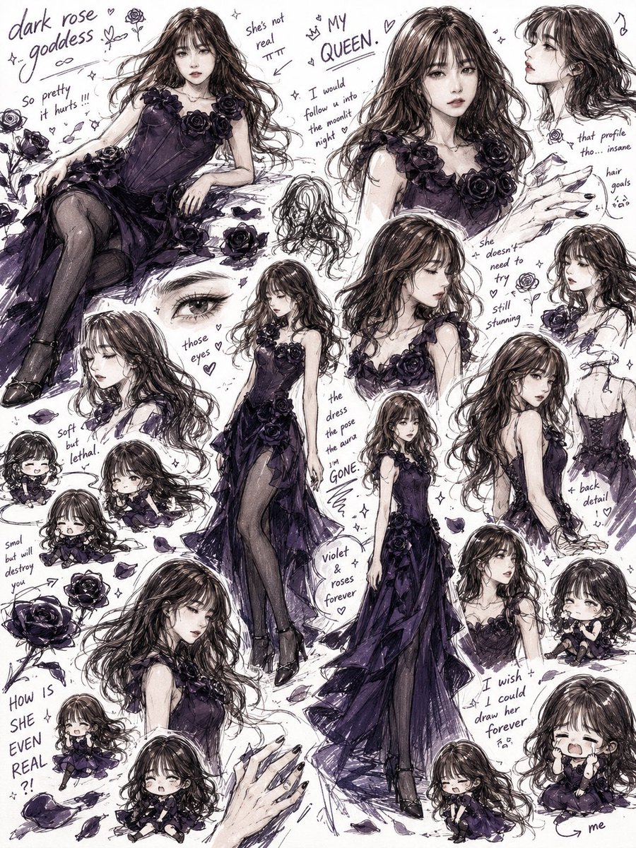 Dark Rose Goddess Sketchbook Collage - AI image template preview