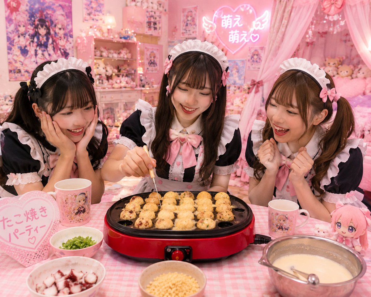 Kawaii Takoyaki Maid Party - AI image template preview