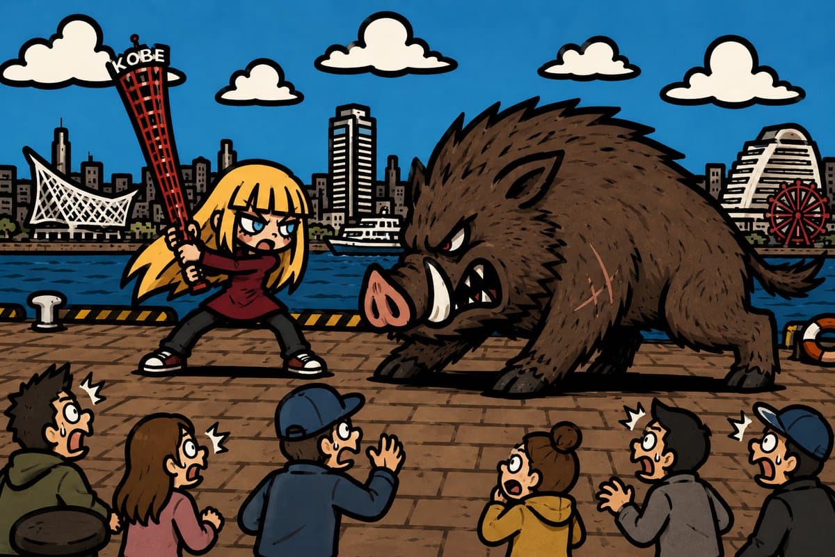 Kobe Harbor Boar Battle Cartoon - AI image template preview