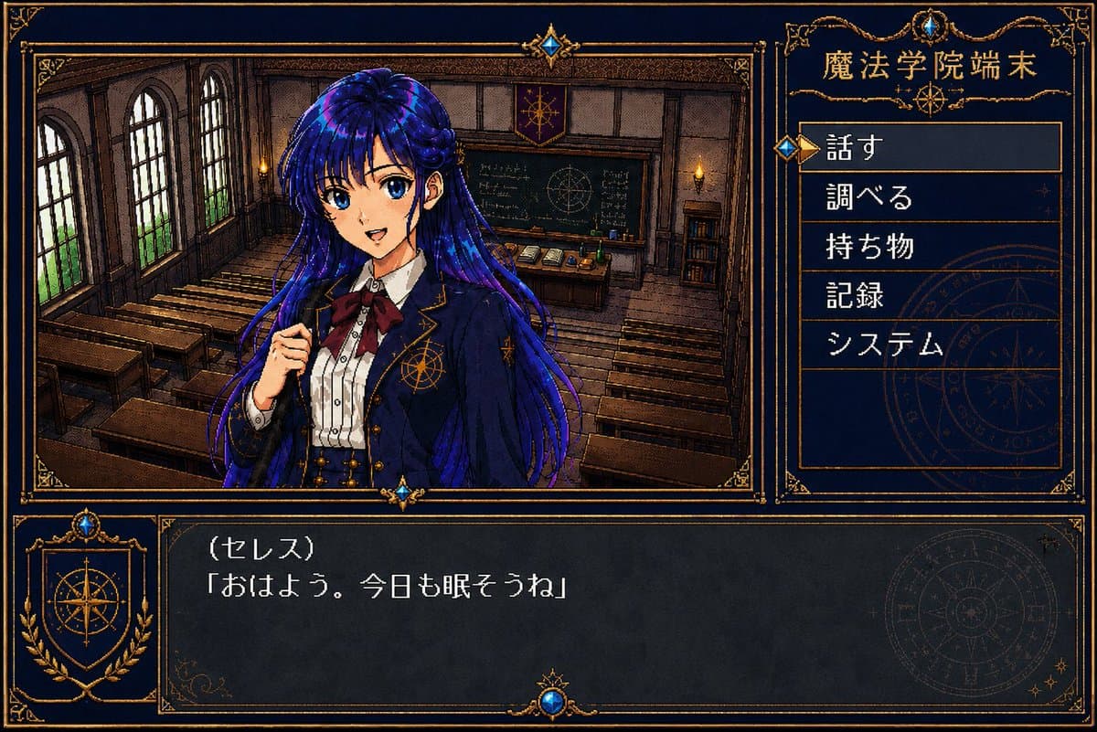 Retro Magic Academy Visual Novel UI - AI image template preview