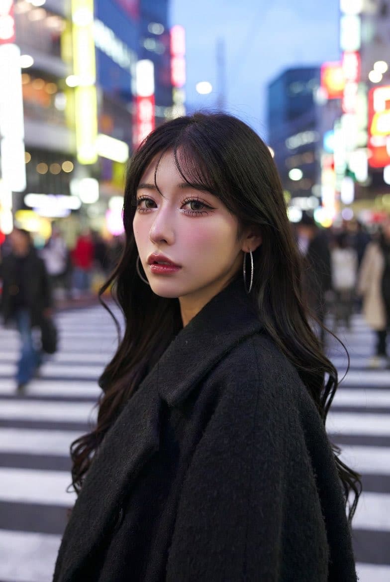 Neon City Portrait With Face Block - AI image template preview