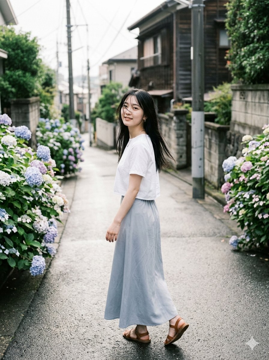 Rainy Hydrangea Street Portrait - AI image template preview