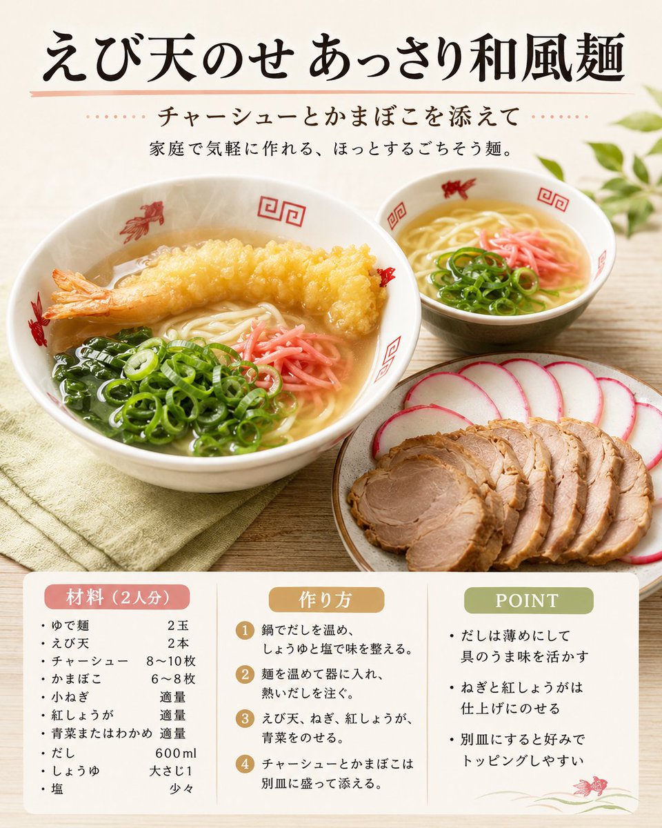 Japanese Tempura Noodle Recipe Card - AI image template preview