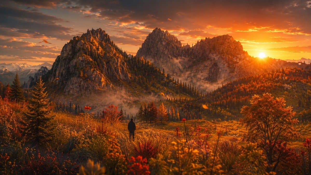 Cinematic Alpine Sunset Hiker - AI image template preview