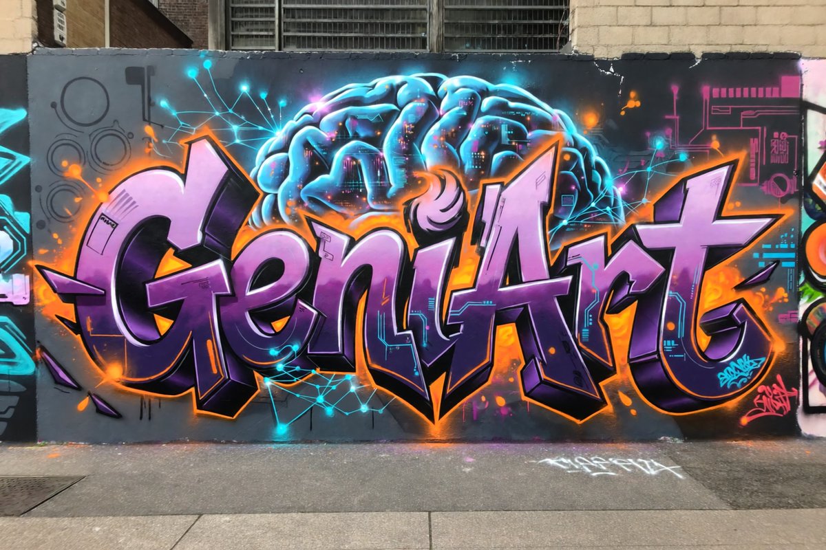 Neon Brain Graffiti Mural - AI image template preview