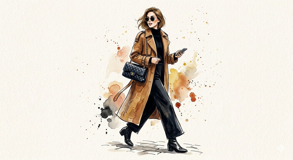 Watercolor Trench Coat Fashion Illustration - AI image template preview