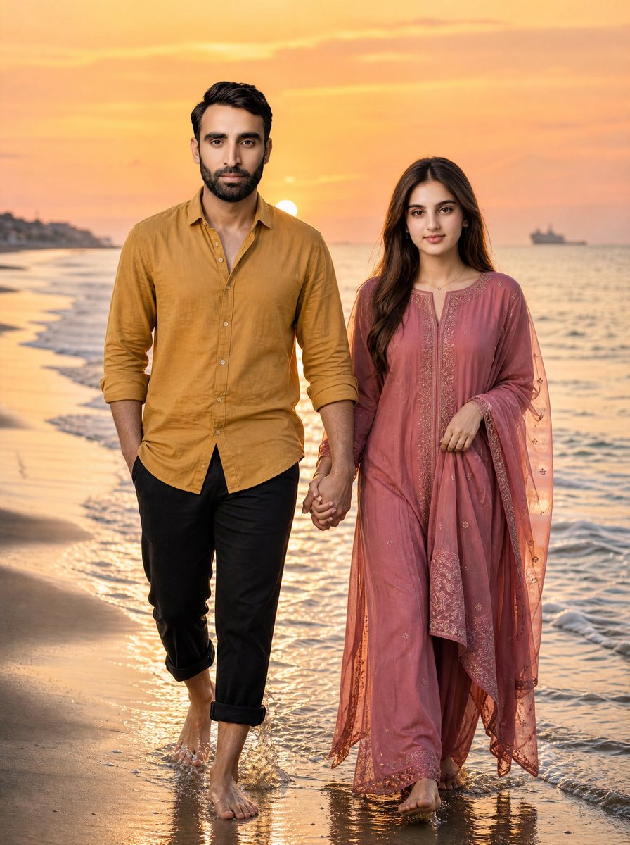 Golden Hour Beach Couple - AI image template preview