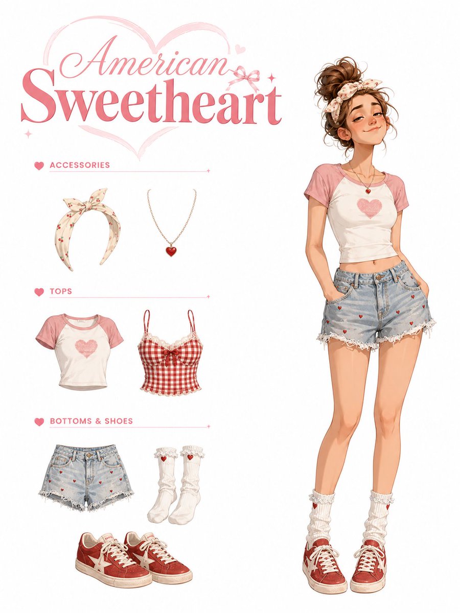 American Sweetheart Outfit Sheet - AI image template preview