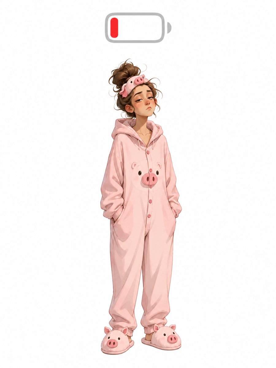 Low Battery Pig Pajama Character - AI image template preview
