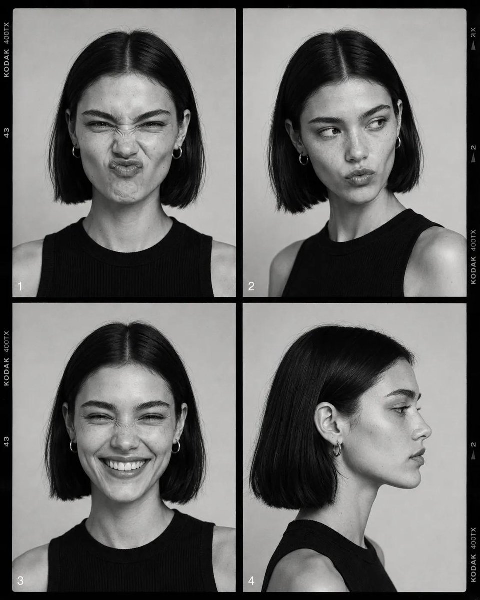 Monochrome Fashion Contact Sheet - AI image template preview