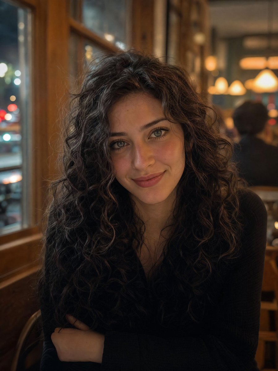 Cozy Night Café Portrait - AI image template preview