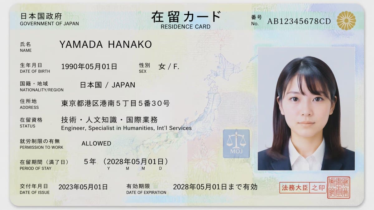 Authentic Japanese Residence Card - AI image template preview