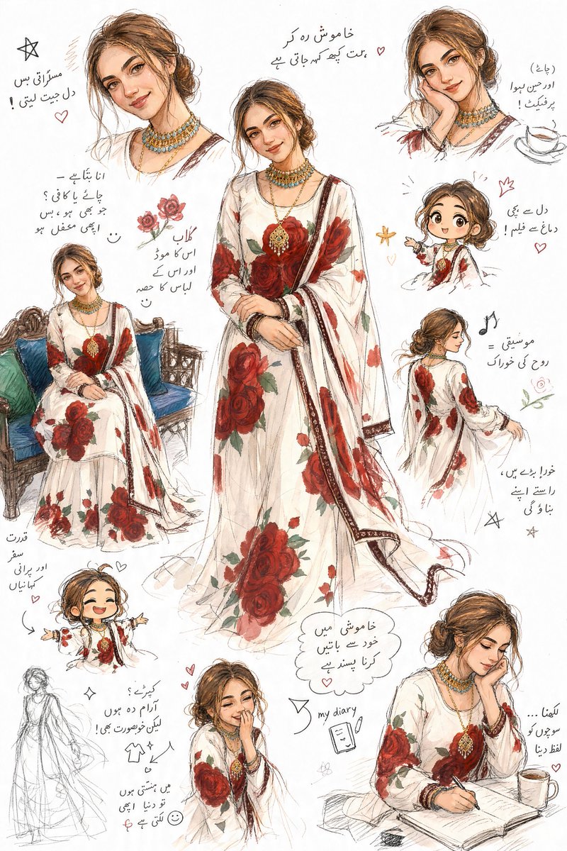 Artistic Sketchbook Character Study in Urdu - AI image template preview