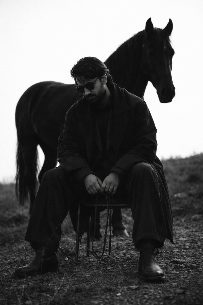 Cinematic Black and White Man and Horse Portrait - AI image template preview