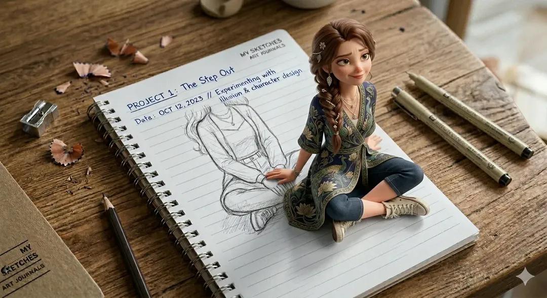 3D Notebook Illusion Sketch - AI image template preview