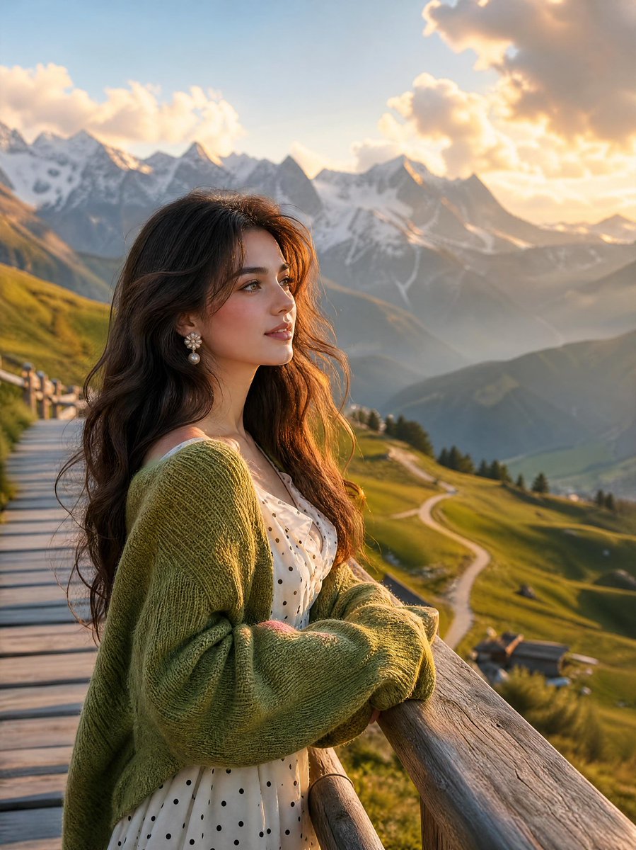 Alpine Landscape Mountain Boardwalk Portrait - AI image template preview
