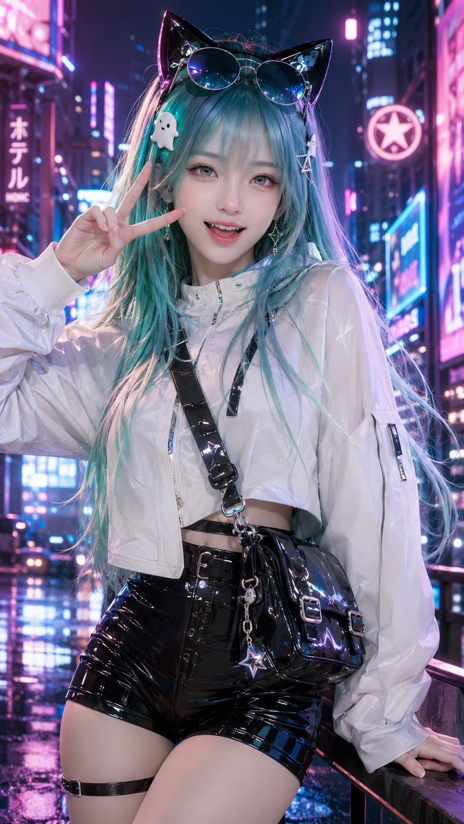 3D CG Cyberpunk Neko Girl Portrait - AI image template preview
