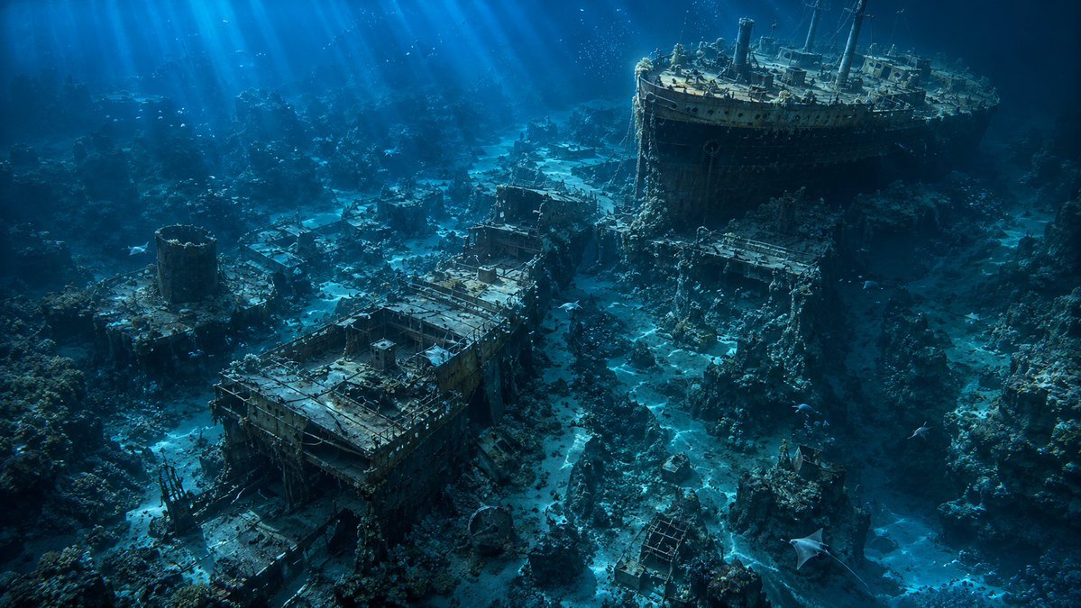 Deep Sea Titanic Shipwreck Aerial View - AI image template preview
