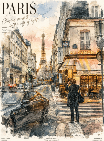 Paris Watercolor Travel Poster - AI image template preview