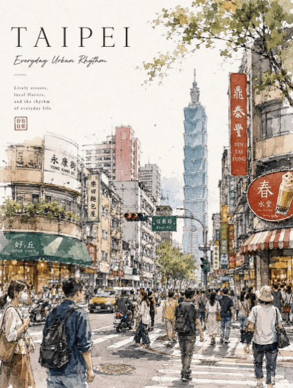 Taipei Watercolor Travel Poster - AI image template preview