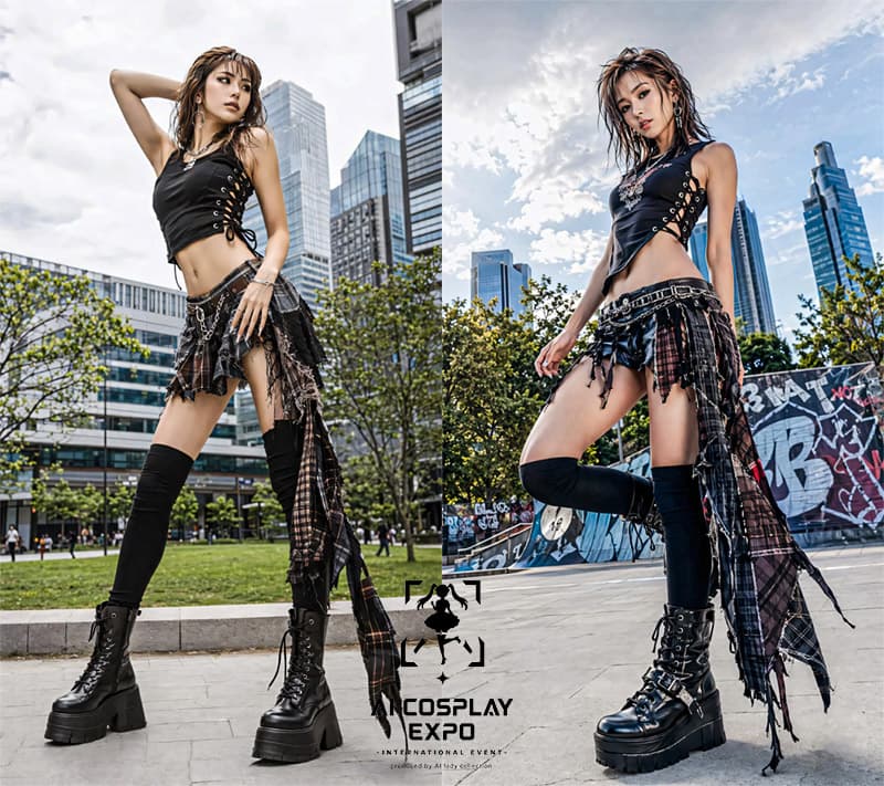 Punk Goth Cosplay Fashion Diptych - AI image template preview