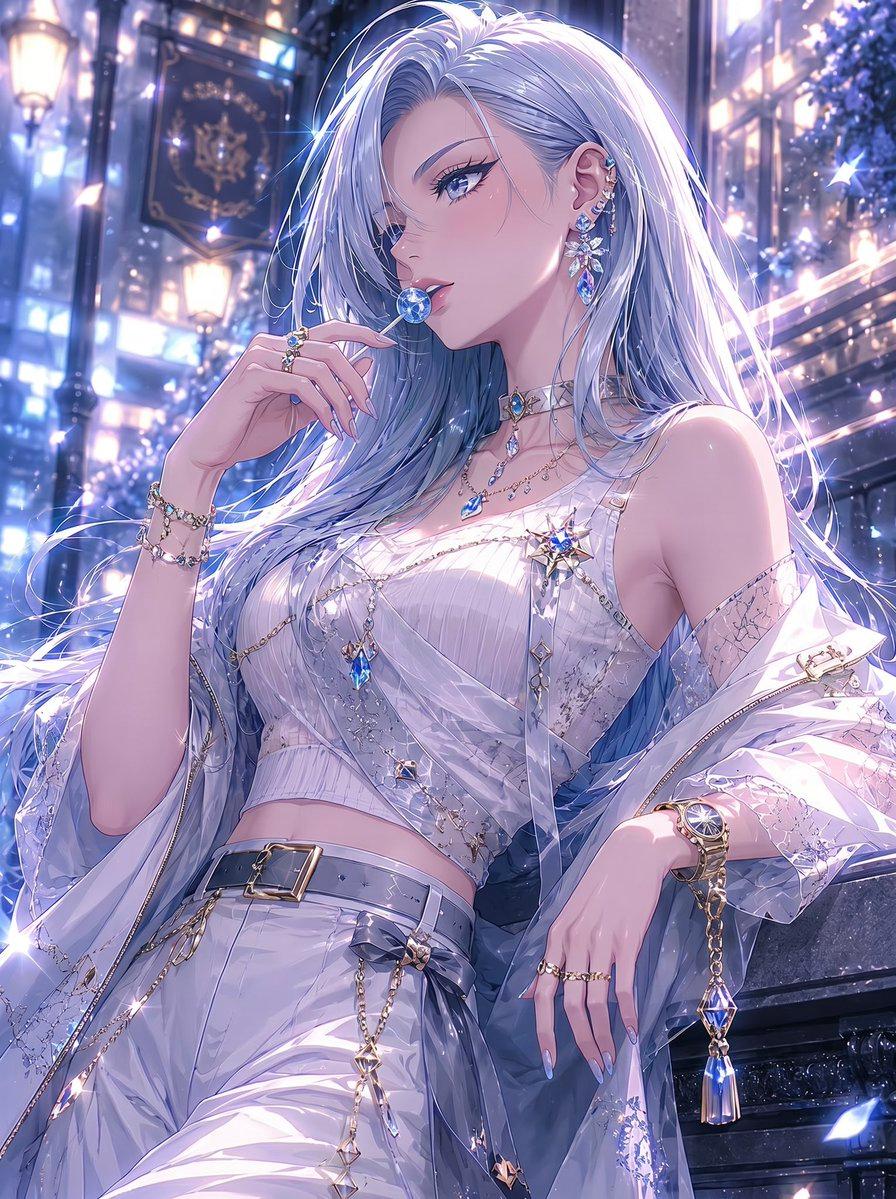 Censored Silver-Haired Anime Fashion Girl - AI image template preview
