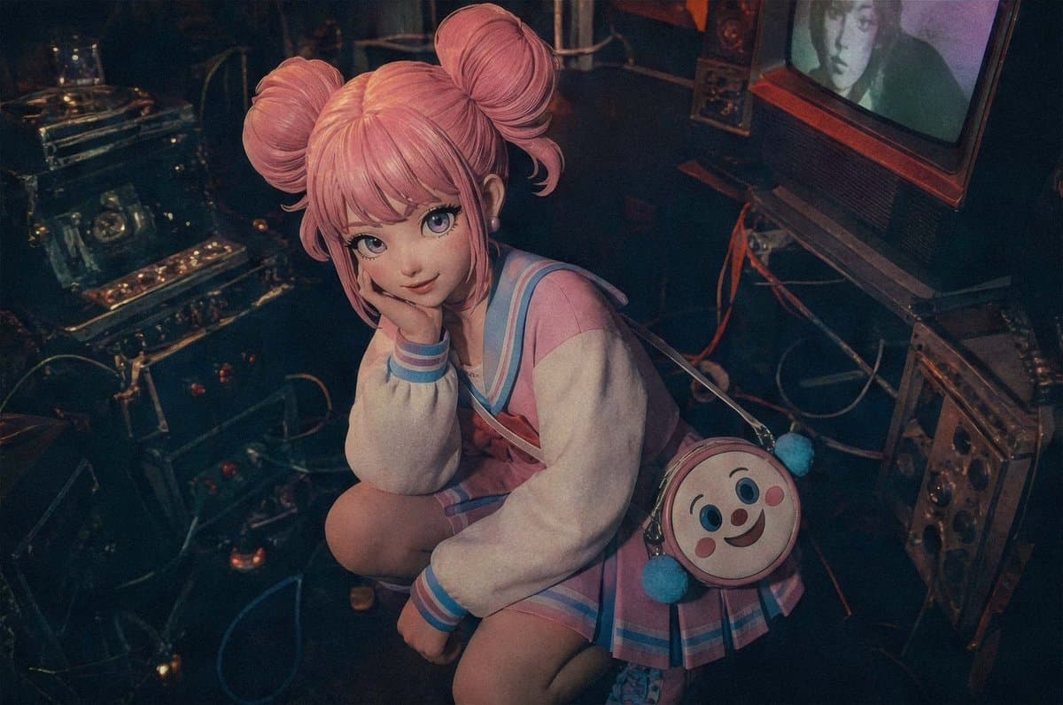 Pastel Cyberpunk Retro Electronics Portrait - AI image template preview