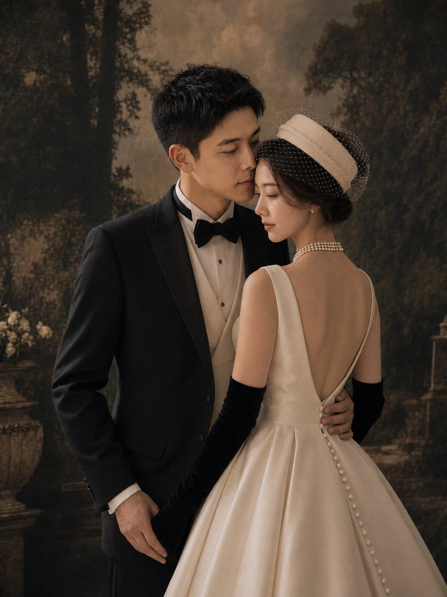 Vintage Garden Wedding Portrait - AI image template preview