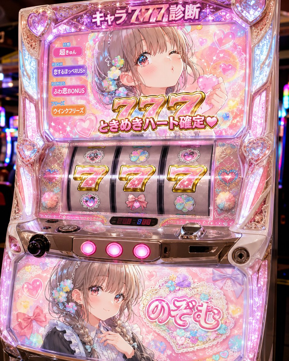 Kawaii Character 777 Slot Machine - AI image template preview