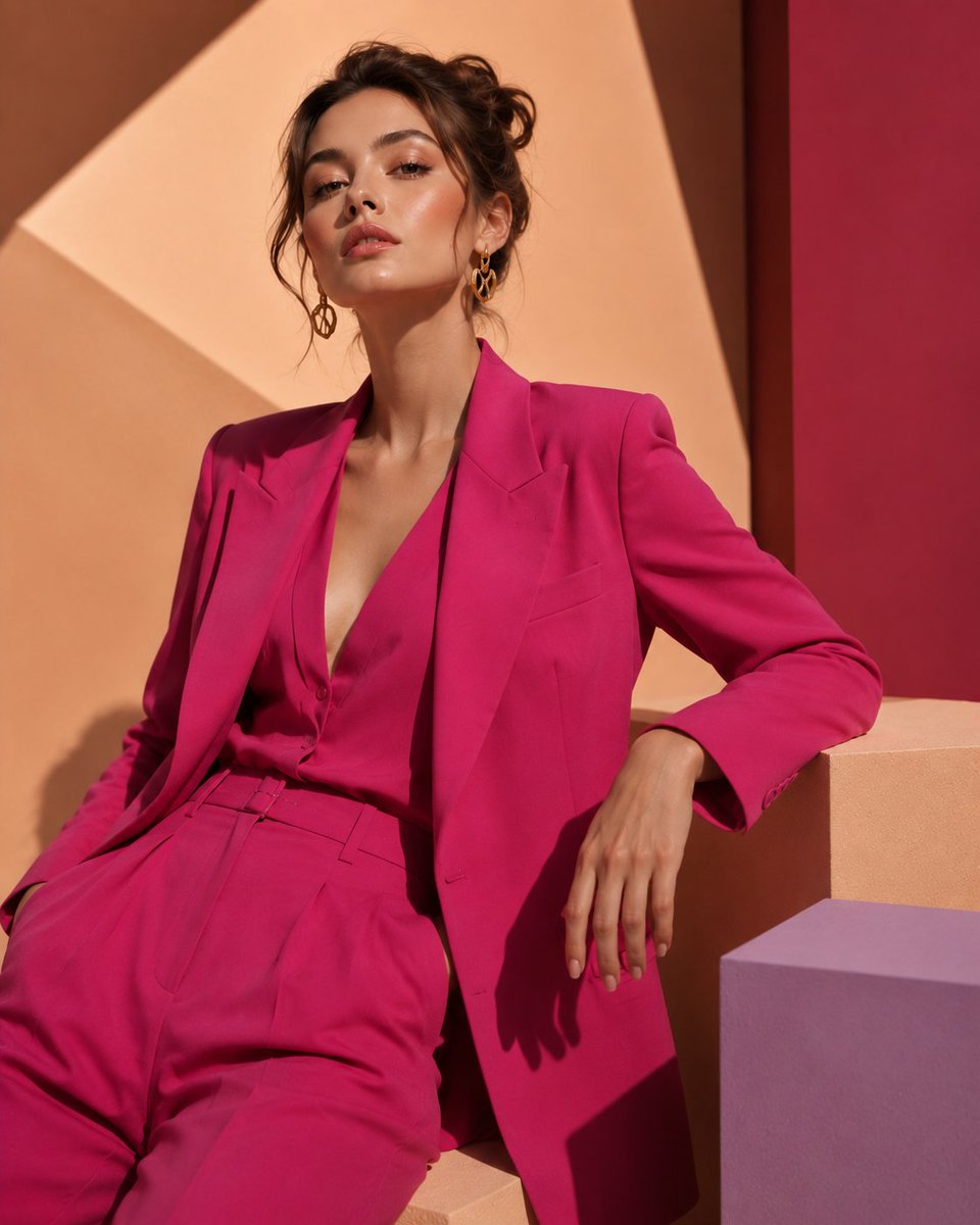 Fuchsia Power Suit Fashion Editorial - AI image template preview