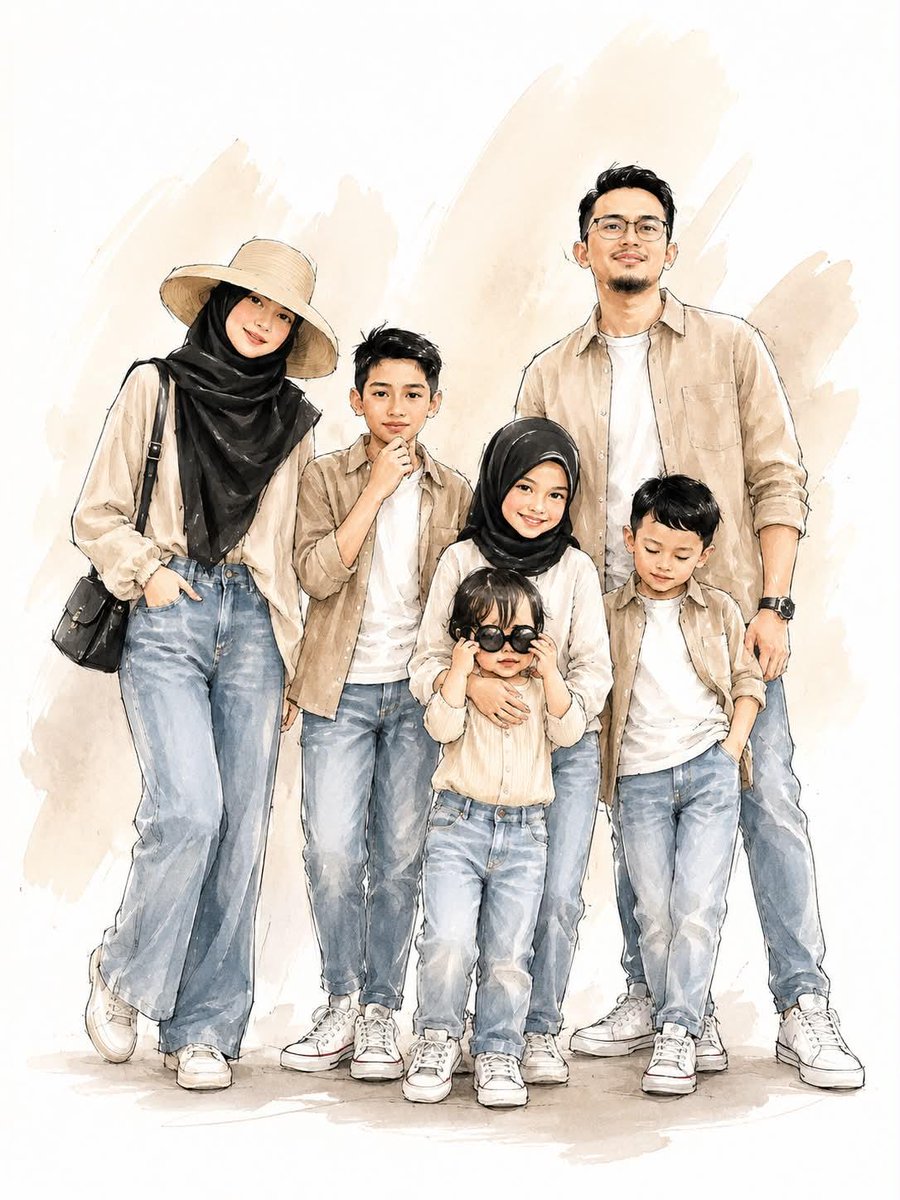 Digital Watercolor Family Portrait - AI image template preview