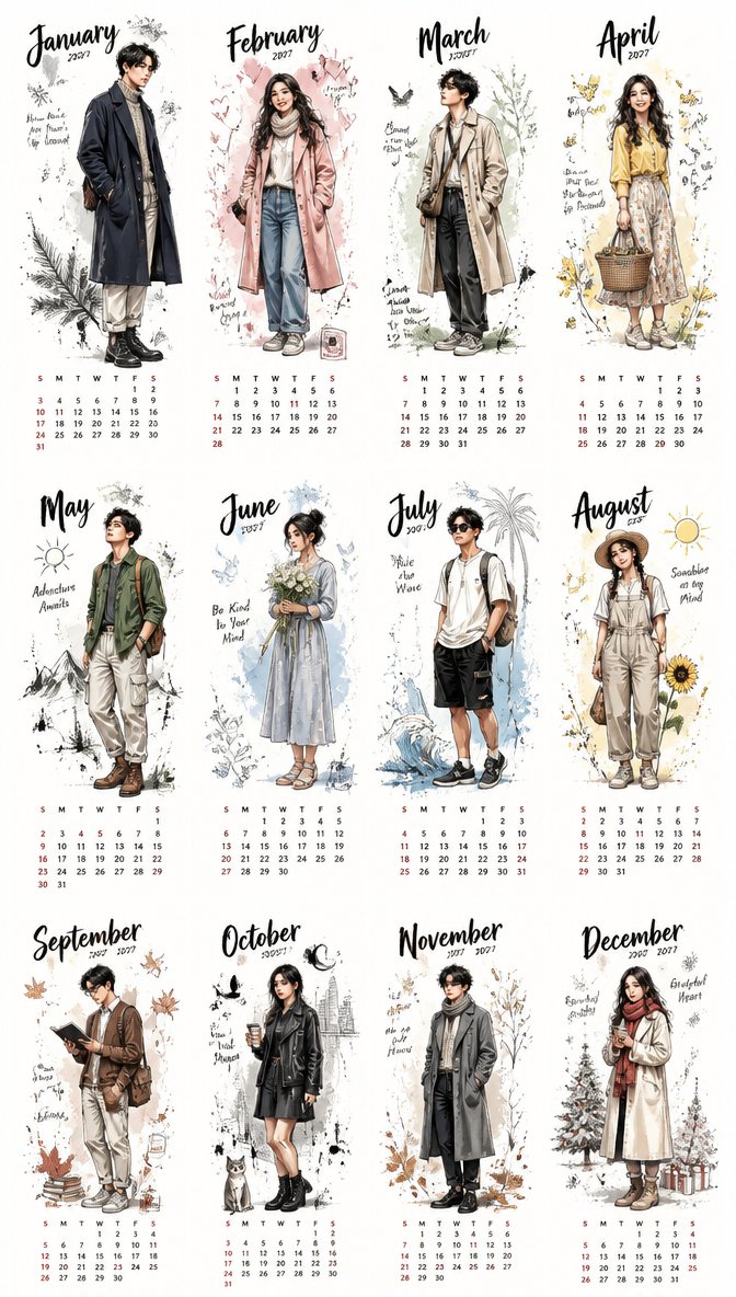 Aesthetic 2027 Desk Calendar - AI image template preview