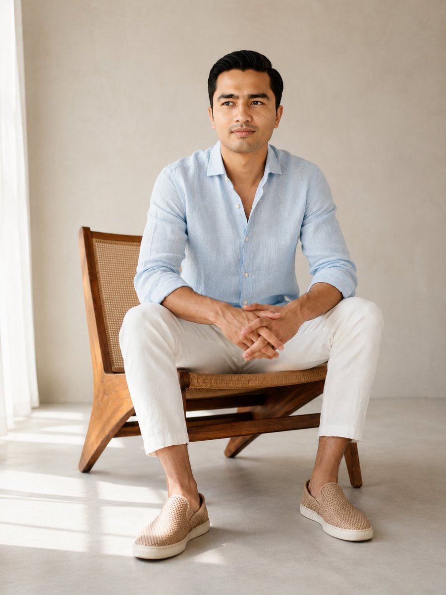 Editorial Male Portrait in Minimalist Studio - AI image template preview
