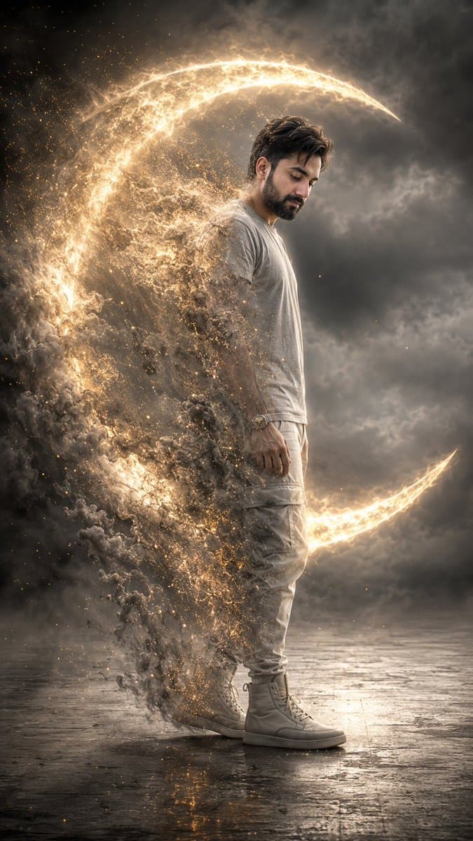 Cinematic Disintegrating Energy Aura Portrait - AI image template preview